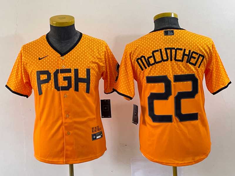 Youth Pittsburgh Pirates #22 Andrew McCutchen Yellow 2023 City Connect Stitched Jersey1->golden state warriors->NBA Jersey